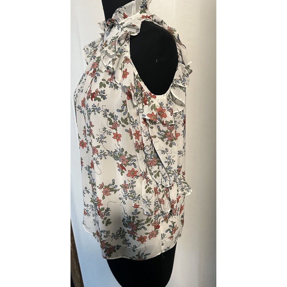 Max Studio Cold Shoulder Ruffle Top In White Multicolor Floral - Picture 3 of 10